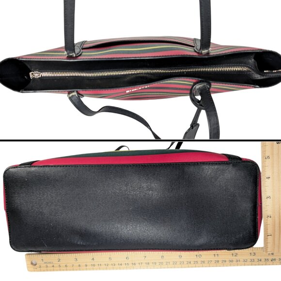 Kate Spade Cara Striped Large Leather Zip Tote Pink Green Yellow - Picture 4 of 10